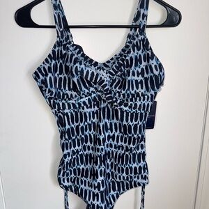 Fantasie Blue and Black One Piece Swimsuit with Geometric Design